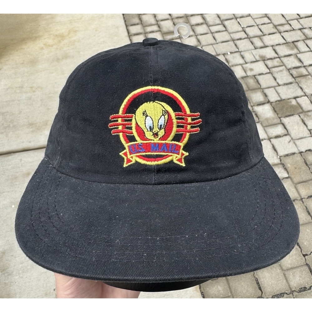 Tweety Bird Bugs Bunny US Stamp Mail Hat Vintage 90s Made in USA Post Office